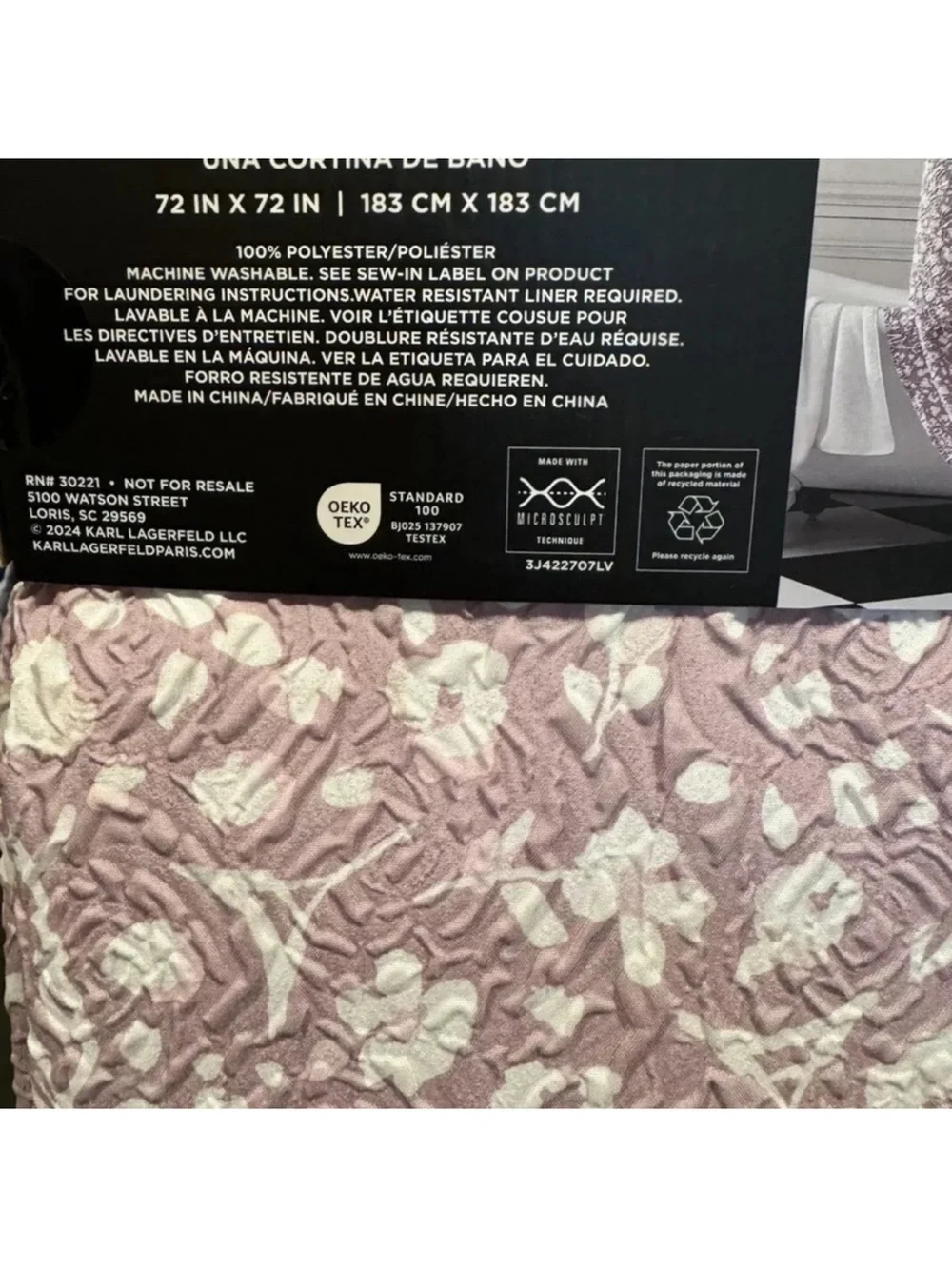 KARL LAGERFELD PARIS EMBOSSED SHOWER CURTAIN KP GARDEN 72'X72